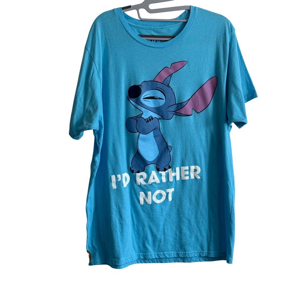 Disney Lilo & Stitch Id Rather Not Blue Graphic Tee Shirt Mens Large L L/G 42/44